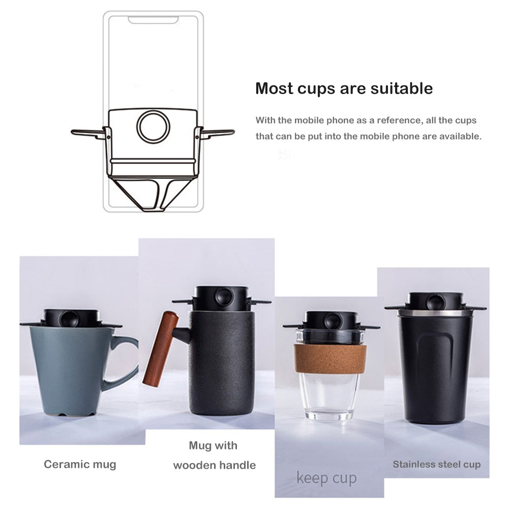 1-6pcs Coffee Filter Portable Stainless Steel Drip Coffee Tea Holder Funnel Baskets Reusable Tea Infuser Stand Coffee Dripper